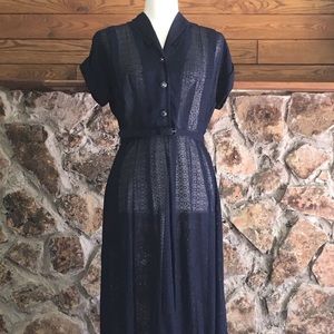 Vintage 40s Navy Blue Lace Dress